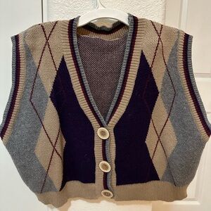 Gray and Cream Cardigan Sweater with Soft Knit Fabric